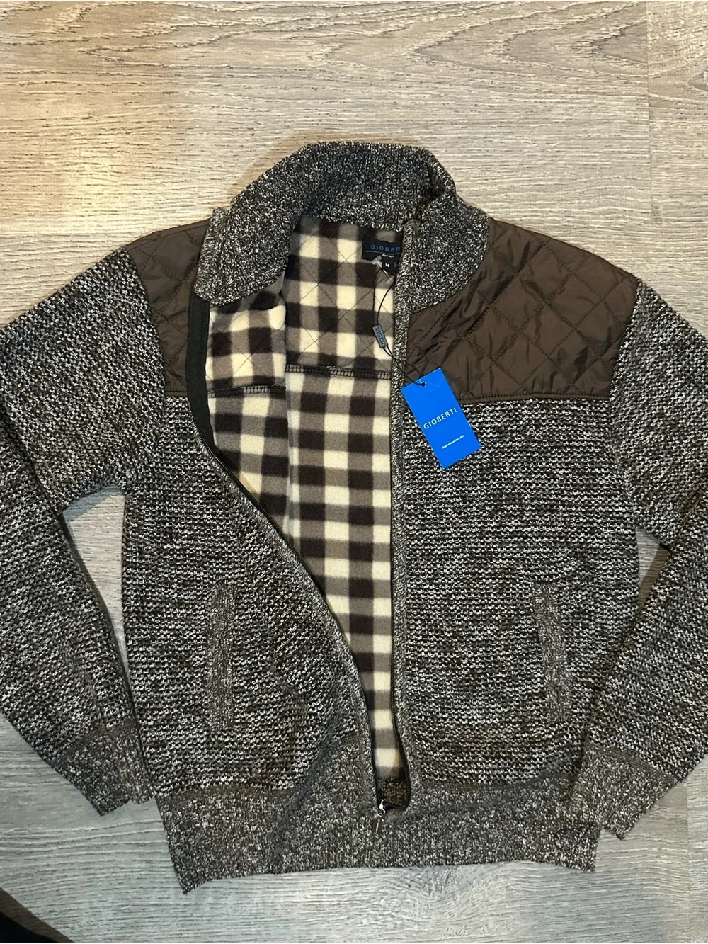 Gioberti Boys Size 14 Sweater Jacket Brown Gray Full Zip NWT